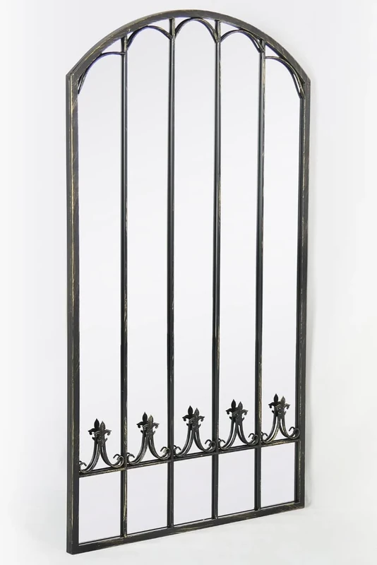 MirrorOutlet Large Metal Rustic Arched Shaped Window Garden Outdoor Mirror 140cm X 75cm, Black (GMA030)