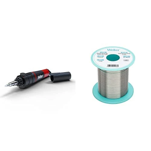 Weller WLBU75 Cordless Soldering Iron and Heat Tool, Butane Powered, 25-75W with WSW SCN M1 (T0051401399) Lead Free Solder Wire, Ø 0.8mm, Alloy Sn99.3Cu0.6Ni0.05, Flux Content 3.5%, 100g