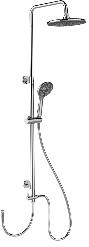 WENKO Watersaving shower system, stainless steel shower system with water-saving rain shower head and handheld shower head, easy connection to existing fittings, height adjustable (75–120 cm), chrome