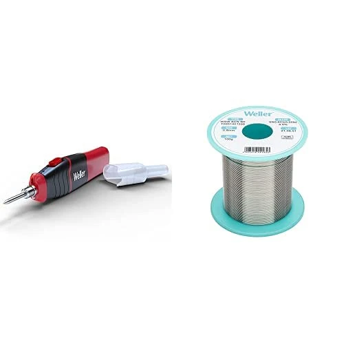 Weller WLIBAK8 Cordless Soldering Iron with Alkaline AA Battery Powered 6.5W/8W with WSW SCN M1 (T0051401399) Lead Free Solder Wire, Ø 0.8mm, Alloy Sn99.3Cu0.6Ni0.05, Flux Content 3.5%, 100g