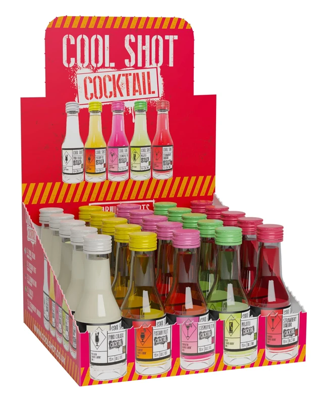 Cool Shot Cocktails 25X20ml | Mixed Vodka Shots | Strawberry Daiquiri, Mojito, Passion Fruit, Cosmopolitan, Pina Colada | Perfect for Gifts, Parties and Celebrations