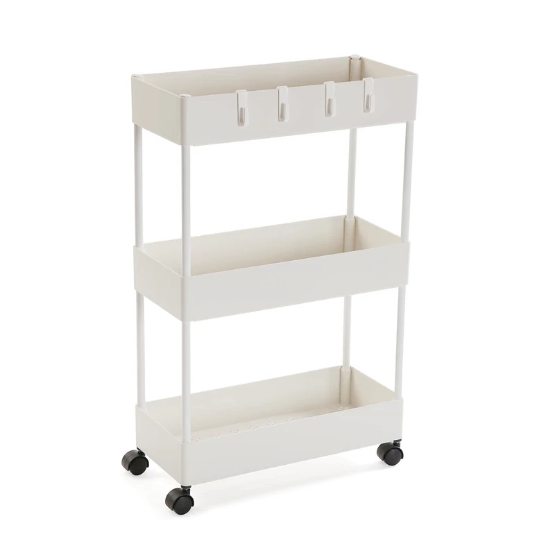 Versa Skuvoy Auxiliary Bathroom Furniture, Cart or Storage Cart, with 3 Shelves and Wheels, Dimensions (H x L x W) 63.5 x 18 x 40 cm, Plastic, White