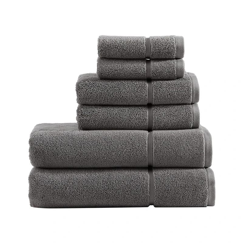 Vera Wang Bath Towels Set Luxury Cotton Bathroom Decor, Highly Absorbent & Low Linting, 6 Piece, Charcoal