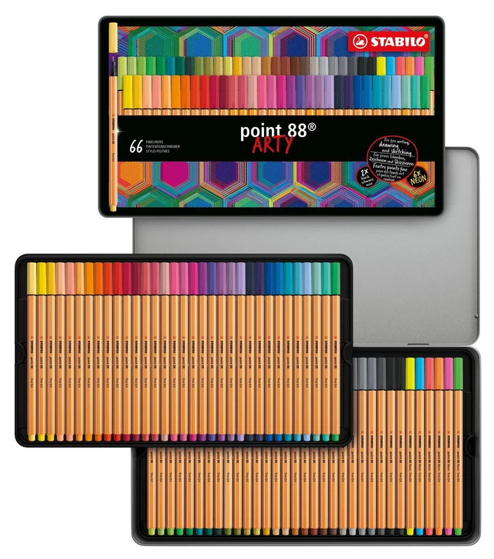 STABILO point 88 - Fineliner - ARTY - Tin of 66 - Assorted Colours