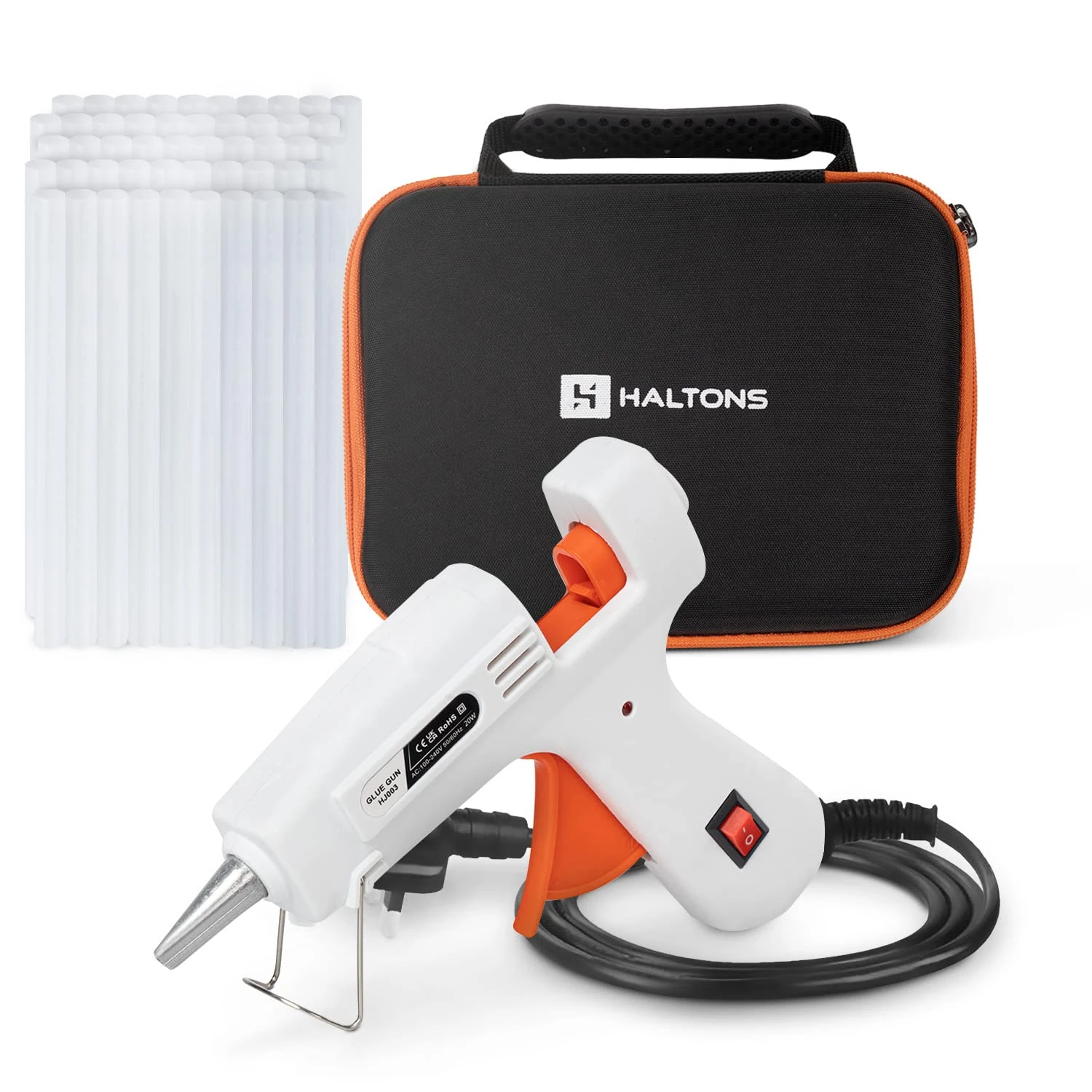 Haltons Hot Glue Gun, 20W Safe Electric Gun with 50 Melt Glue Sticks (150mm x 7mm), Perfect for DIY, Arts, Crafts and Repair, Compatible with Wood, Glass, Metal, Plastic & Fabric