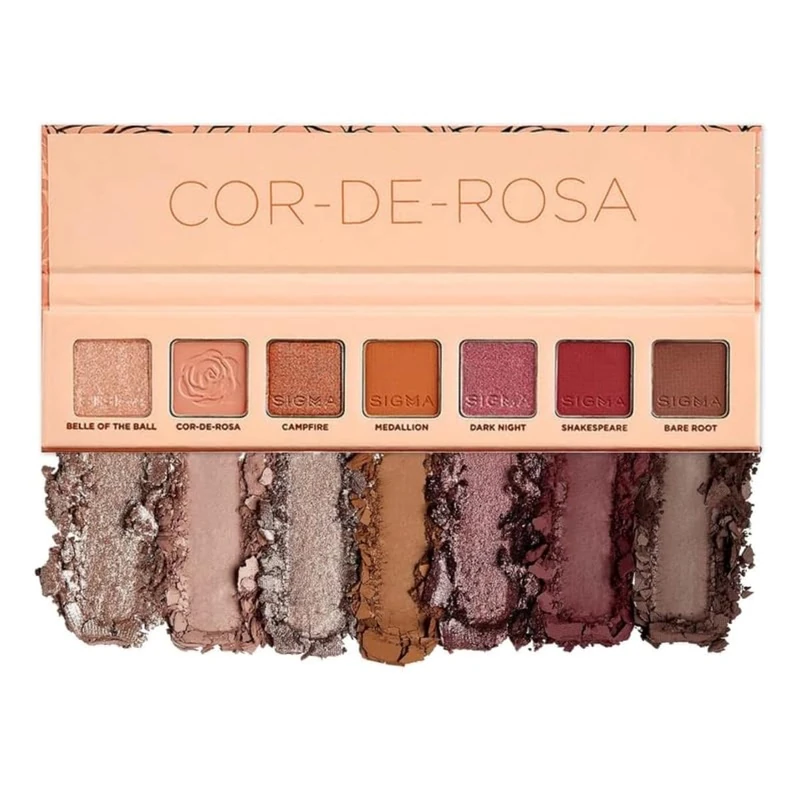 Sigma Beauty Mini Eyeshadow Palette - Cor-de-Rosa - 7 Warm Eyeshadow Shades in Matte, Shimmer and Metalic Finishes - Highly Pigmented Vegan Eye Makeup Palette for On-the-Go - Clean Beauty Products
