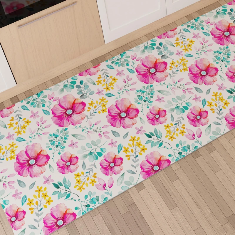 PETTI Artigiani Italiani - Kitchen Rug Runner Kitchen Non-Slip and Washable 52 x 480 cm Floral Design 01 100% Made in Italy