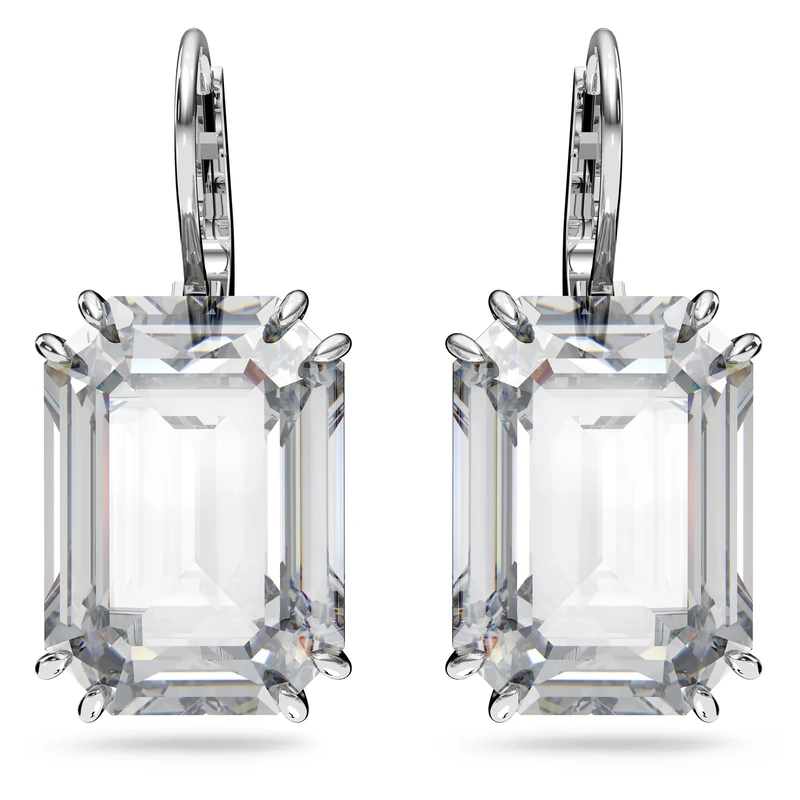 Swarovski Millenia drop earrings, Octagon cut, White, Rhodium plated