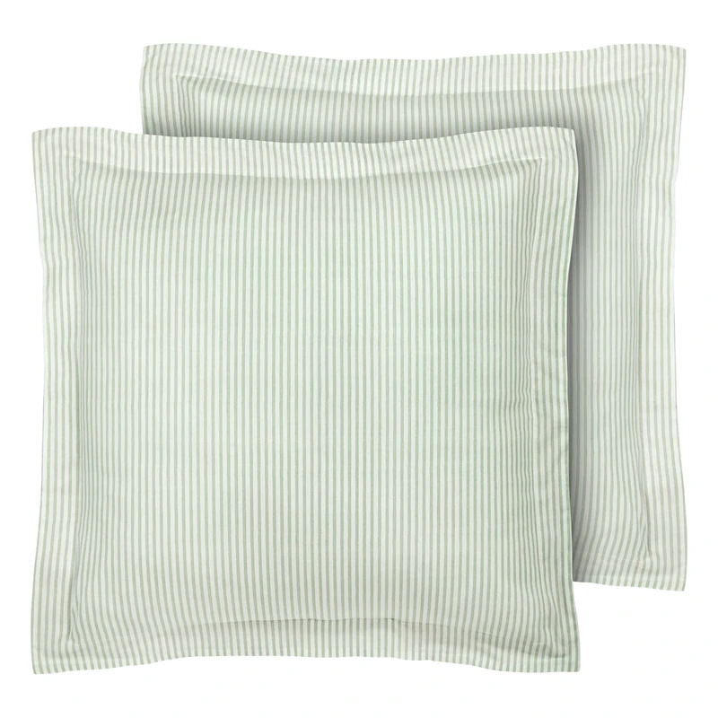 Laura Ashley Home - Euro Sham Set, Smooth Cotton Shams with Envelope Closure, Lightweight & Stylish Home Decor (Ticking Stripe Green, 2 Piece)