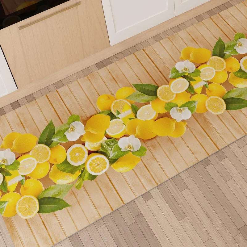 PETTI Artigiani Italiani - Kitchen Rug Kitchen Runner Non-Slip and Washable 52 x 440 cm Lemon Design 100% Made in Italy