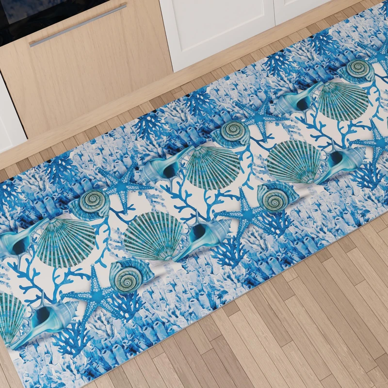 PETTI Artigiani Italiani - Kitchen Rug Runner Kitchen Non-Slip and Washable 52 x 440 cm Blue Coral Design 100% Made in Italy