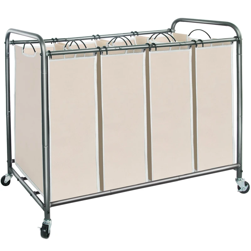 STORAGE MANIAC 4 Section Laundry Sorter with Removable Bags, Beige, Eco-Friendly, Portable, Waterproof