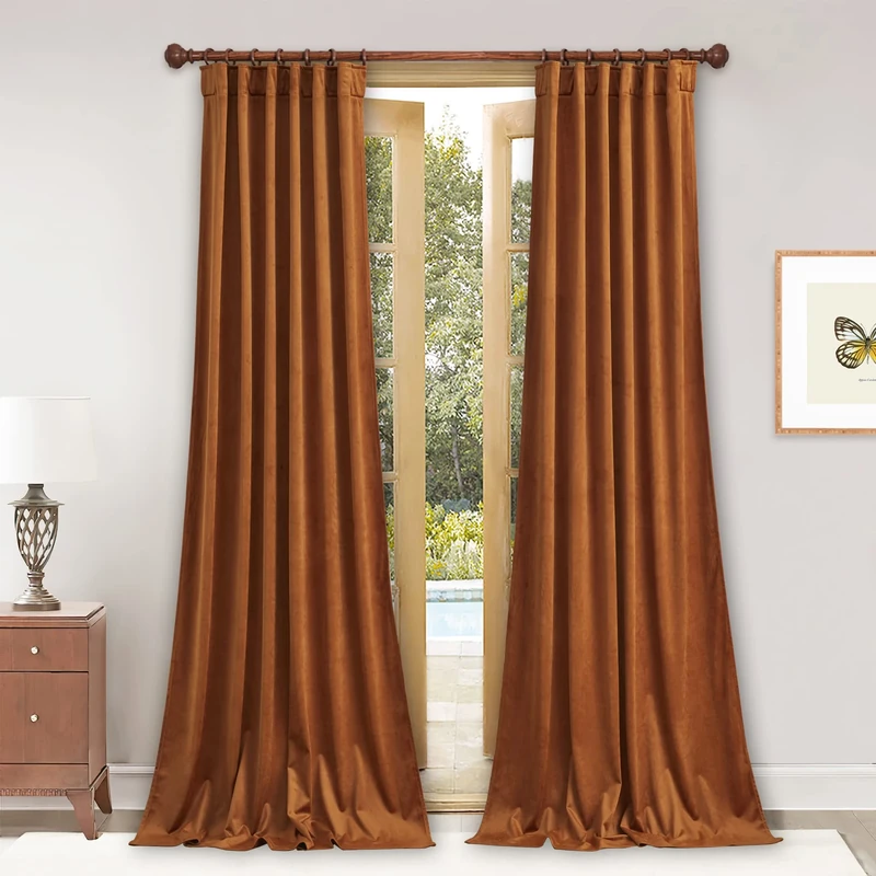 StangH Burnt Orange Curtains Velvet - 90 inches Long Blackout Thermal Insulated Bedroom Curtains Back Tab Holiday Home Decor for Sliding Patio Door/Office, W52 x L90, 2 Panels
