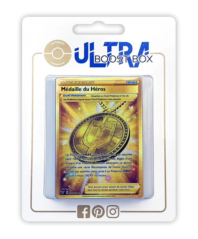 Hero's Medal 201/185 Gold Secret Trainer - Ultraboost X Sword and Shield 4 Bright Voltage - Box of 10 French Pokemon Cards - Image 1