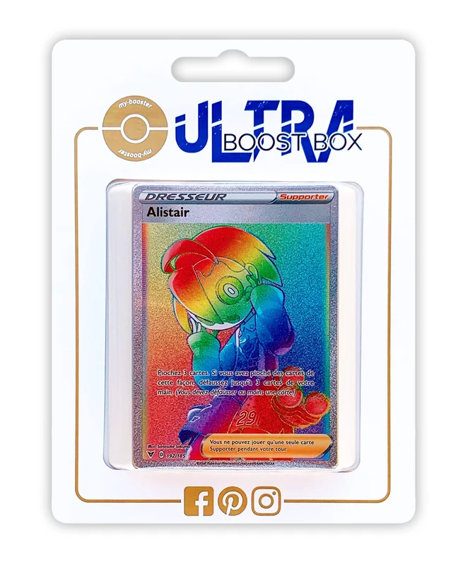Alistair 192/185 Secret Rainbow Trainer – Ultraboost X Sword & Shield 4 Bright Voltage – Box of 10 French Pokémon Cards
