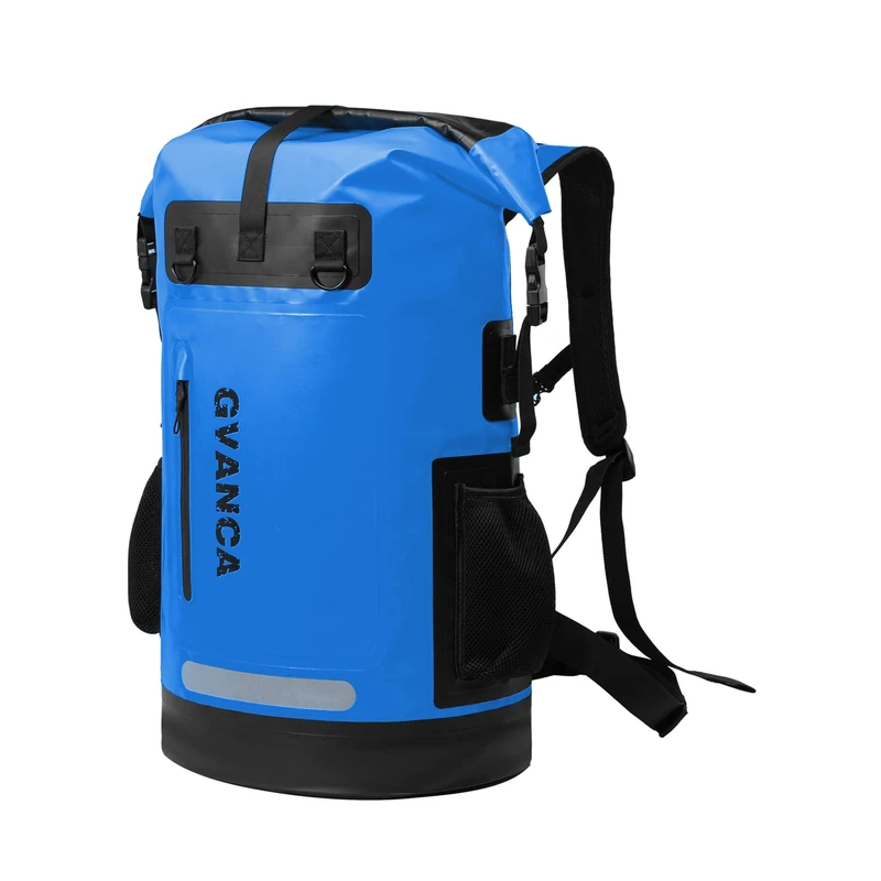 GVANCA, Waterproof Roll Up Backpack Kayak Canoeing Bag Floating Dry Bag for Outdoor Activities, Blue/Patchwork, 55L
