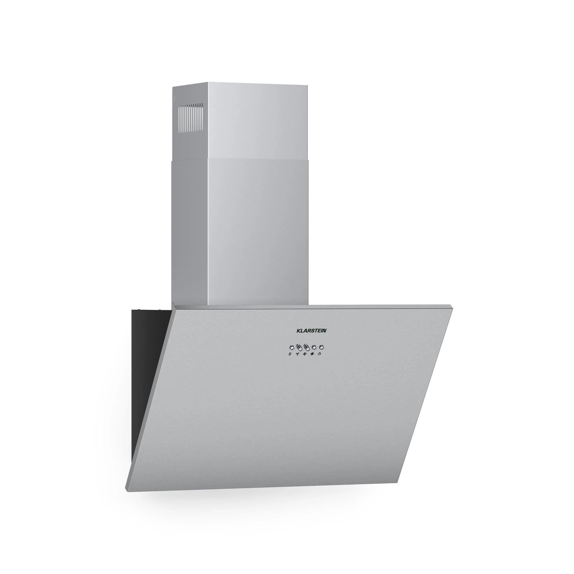 Klarstein Silver Lining Cooker Extractor - Head-Free, Stainless Steel Sloping Wall Hood, EEC A, Recirculation/Exhaust Air, 600 m³/h, 3 Power Levels, Touch Control, 60 cm, Silver