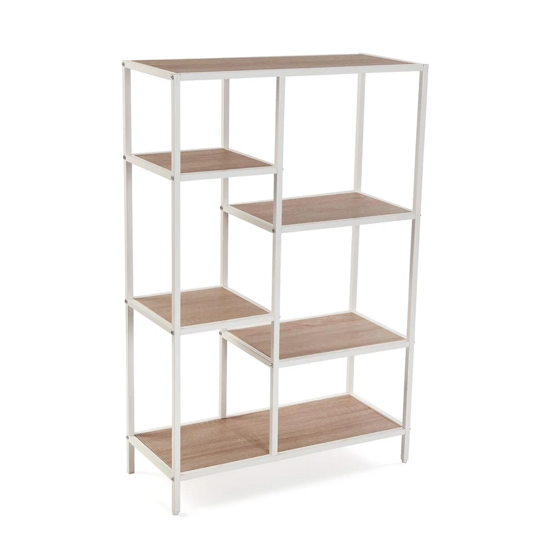 Versa Cedric Industrial Style Bookcase with 6 Shelves or Shelves Measures 109 x 30 x 70 cm (H x L x W), Wood and Metal, Colour: White and Brown
