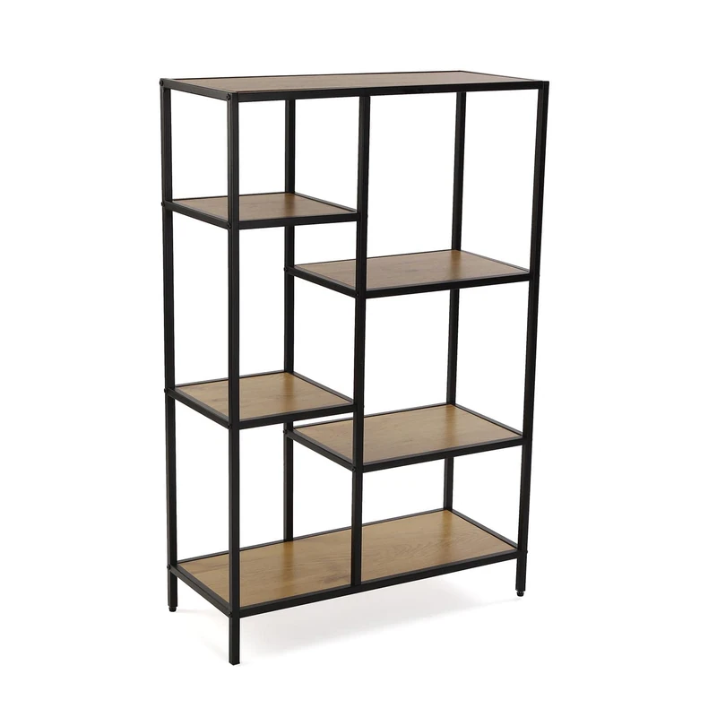 Versa Cedric Industrial Style Bookcase with 6 Shelves or Shelves Measures 109 x 30 x 70 cm (H x L x W), Wood and Metal, Black and Brown