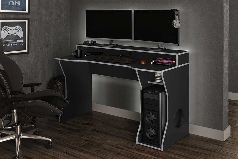 Birlea Enzo Gaming desk, black & Silver - Image 1
