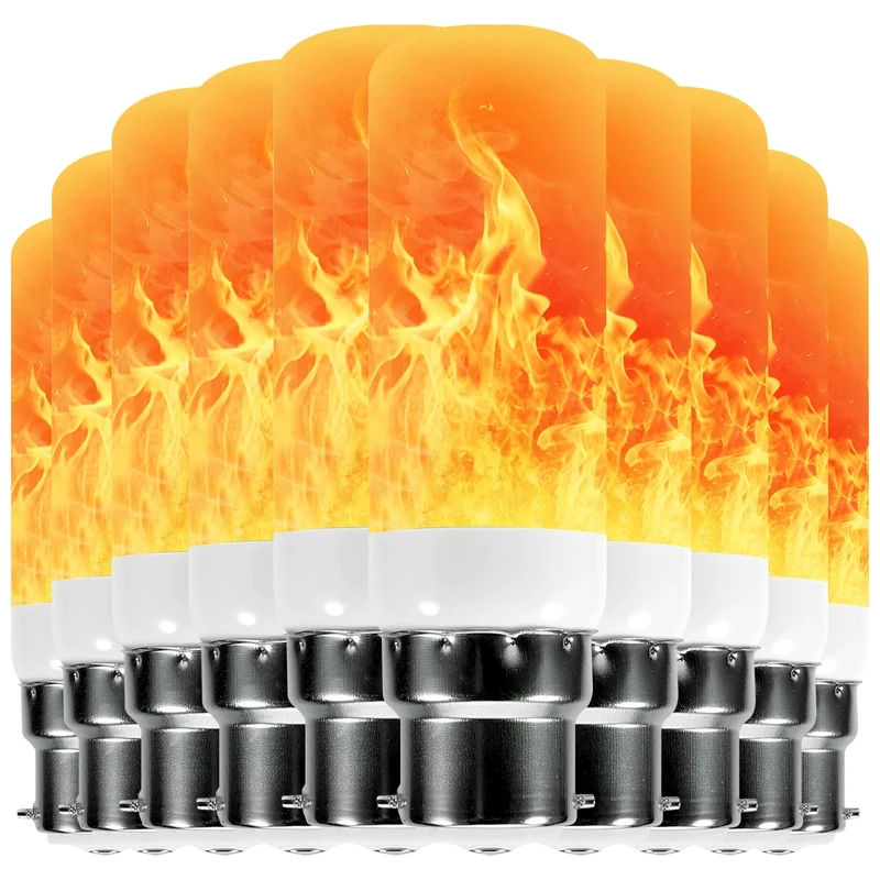 Qelus Flame Light Bulb,LED Flame Effect Light Bulbs,5W B22 Flickering Light Bulb with 3 Modes Retro Indoor Outdoor Decorationrative Lights for Home Party Decoration (10 Pcs)