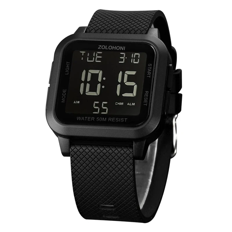 Zolohoni Square Men's Digital Watch with Big Numbers Dial and Large Face, Waterproof LED Watches, black, Modern