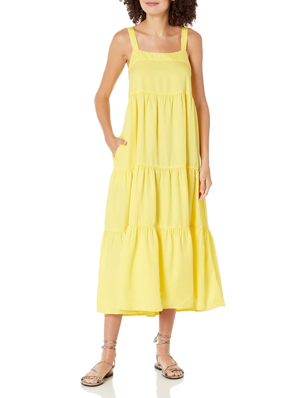 The Drop Women's Britt Tiered Maxi Tent Dress, Lemon, S