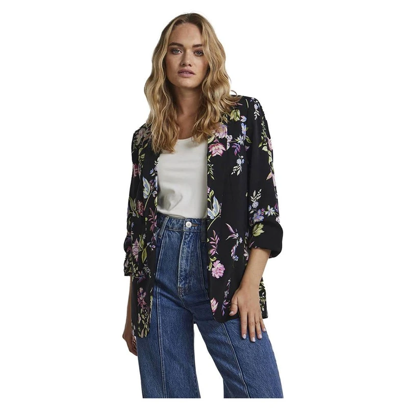 PIECES Womens Pcbosella 3/4 Printed Noos Bc Blazer, Black, M UK