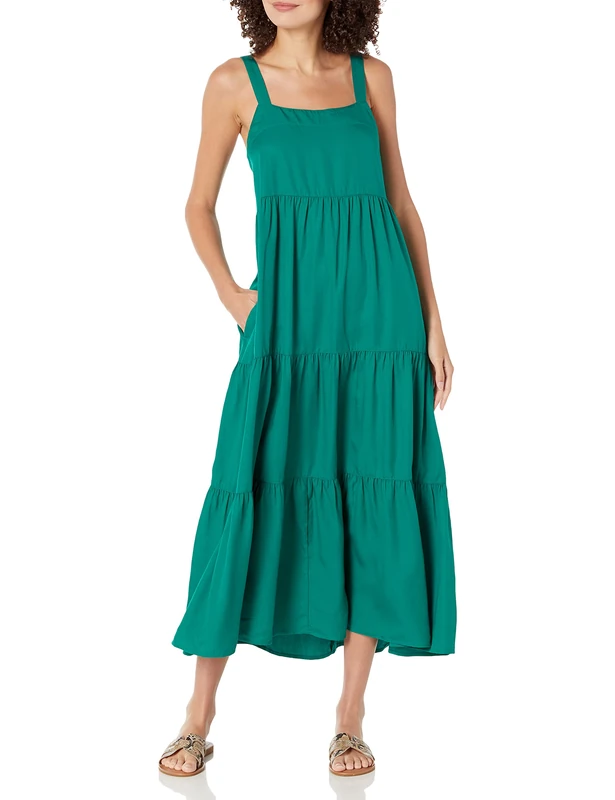 The Drop Women's Britt Tiered Maxi Tent Dress, Ultramarine Green, XXS