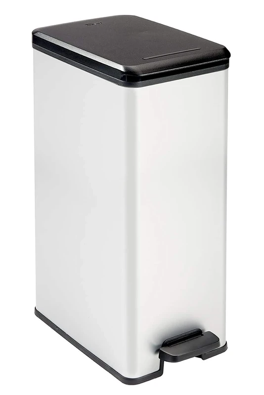 CURVER Slim Metal Effect 90% Recycled Kitchen Pedal Touch Deco Bin, Silver, 40 Litre