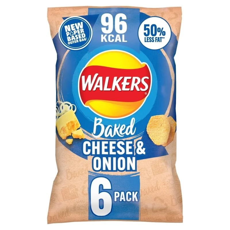 Walkers Baked Cheese & Onion Multipack Snacks Crisps 6 x 22g