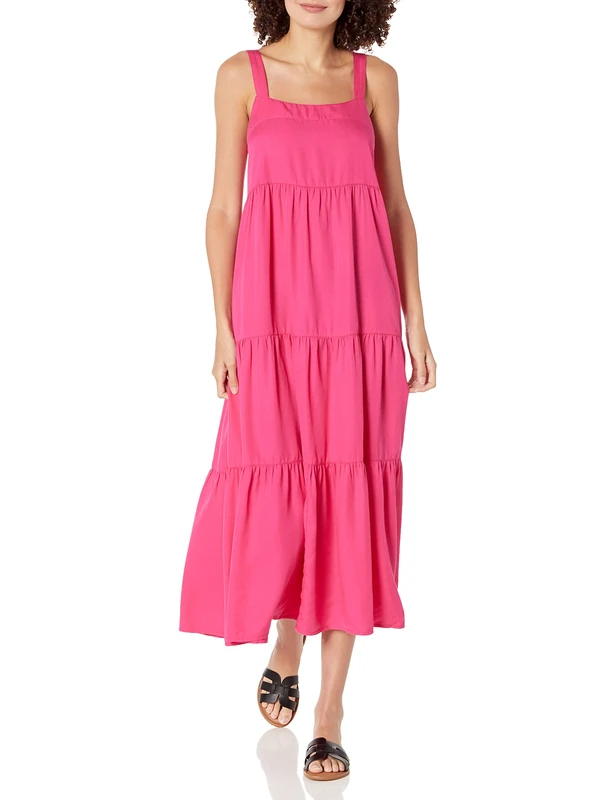 The Drop Women's Britt Tiered Maxi Tent Dress, Hot Pink, L