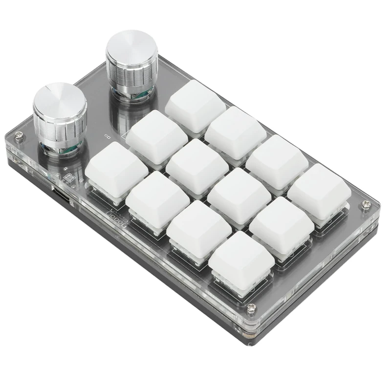 Yctze One Handed Macro Mechanical Keyboard, 12-Key Gaming Keypad Programming Micro, Fully Programmable Keys and 2 Knob, DIY Mechanical Keyboard for Game(Black White)