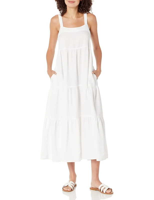 The Drop Women's Britt Tiered Maxi Tent Dress, White, S