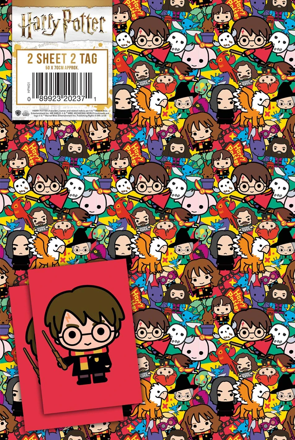Harry Potter Wrapping Paper 4 Sheets 4 Tags Sheet Size 70cmx50cm Official Product Responsibly Resourced