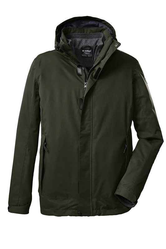 Killtec Men's Kow 167 Mn 3-in-1 Functional Outdoor Hood and Zip-up Fleece Jacket, Dark Olive, S