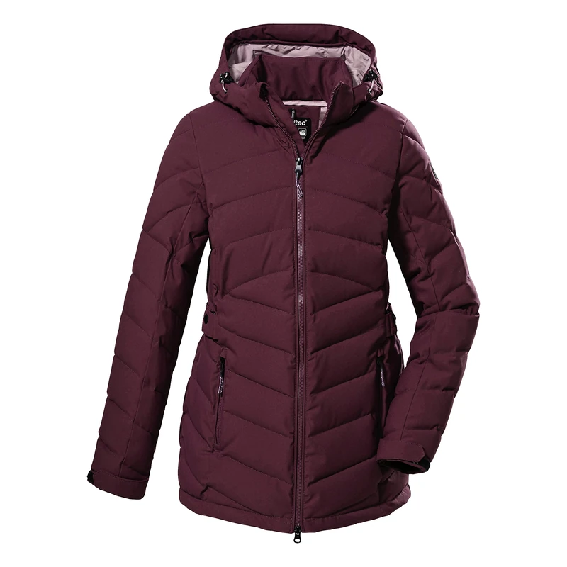 Killtec Women's Kow 61 Wmn Qltd Jckt Quilted Coat/Jacket in Down Look with Zip-Off Hood, Plum, 40