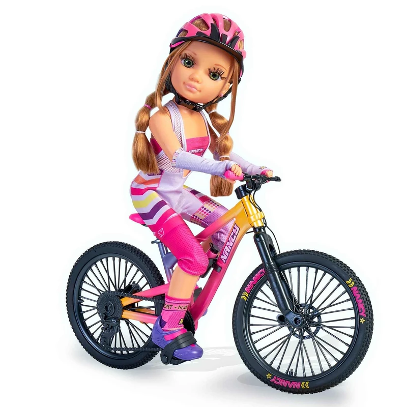 Nancy - A day of Mountain Bike, articulated doll with biker outfit, accessories and accessories, bike that moves, toy set for girls and boys from 3 years old, Famosa (700017339)