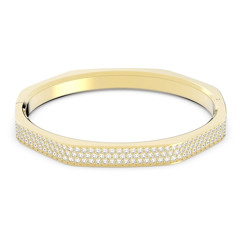 Swarovski Dextera Bangle, Pavé, White Crystals in a Gold Tone Plated Setting, from the Dextera Collection, Size Extra Large