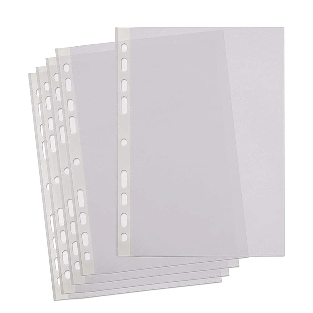 SUMMIT A4 Punched Pockets, 500 Clear Plastic Sleeves, Reinforced Multi-Punched Spine, 40 Microns for Durable Filing