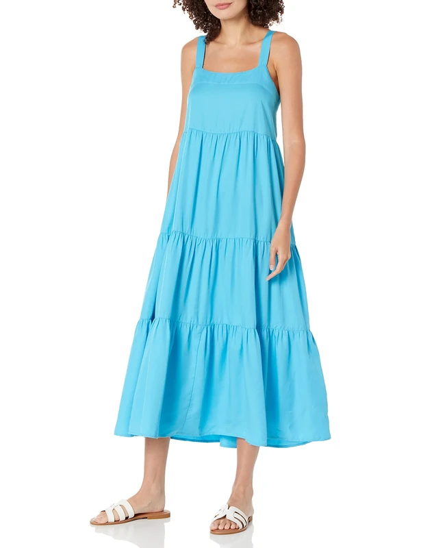 The Drop Women's Britt Tiered Maxi Tent Dress, Ocean Blue, XL