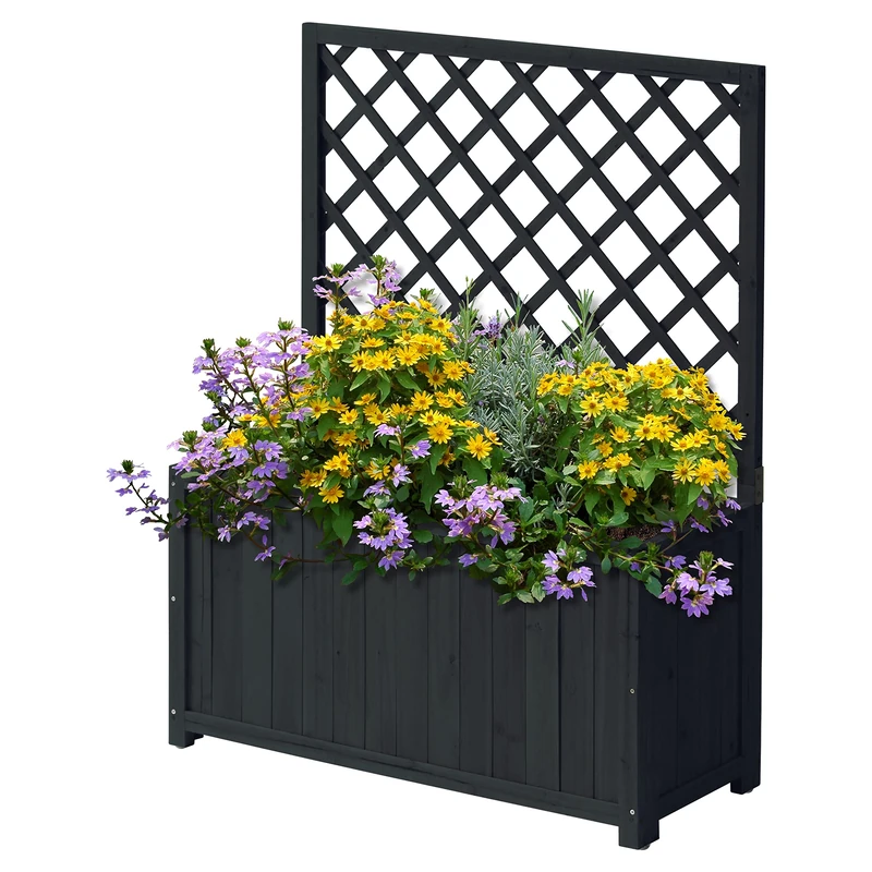 VegTrug Wooden Trellis Box 90cm - Charcoal FSC Cedar Wood