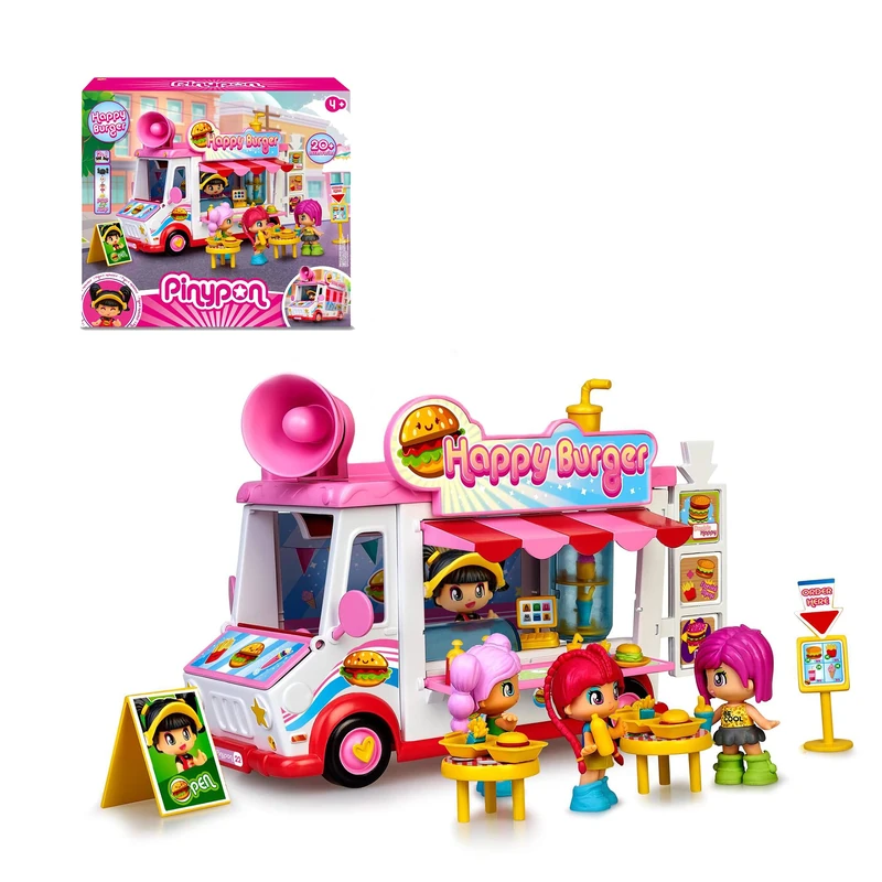 Pinypon Happy Burger Food Truck Playset with Doll and Accessories