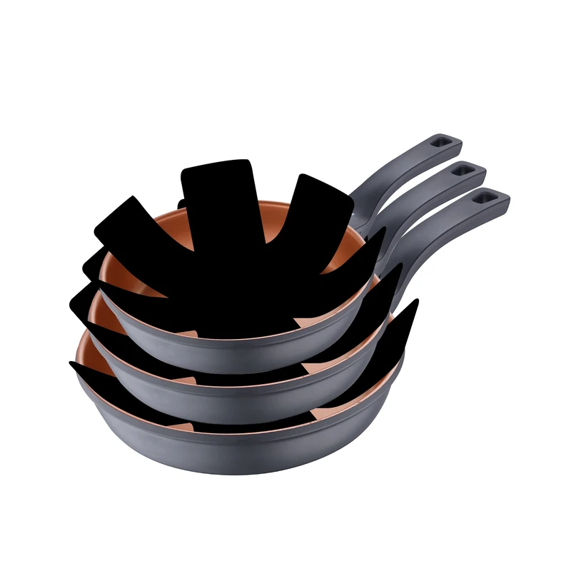 San Ignacio Bronze | Frying Pan Set | 3-Piece Set of 20, 24 and 28 cm Diameter and 3 Protective Covers | Made of Cast Aluminium | Non-Stick Coated Pans | Suitable for All Hob Types
