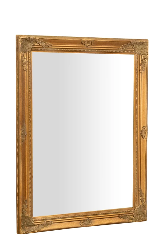 Biscottini Wall Mirror Bathroom and Bedroom 64 x 84 cm – Gold Mirror with Hooks