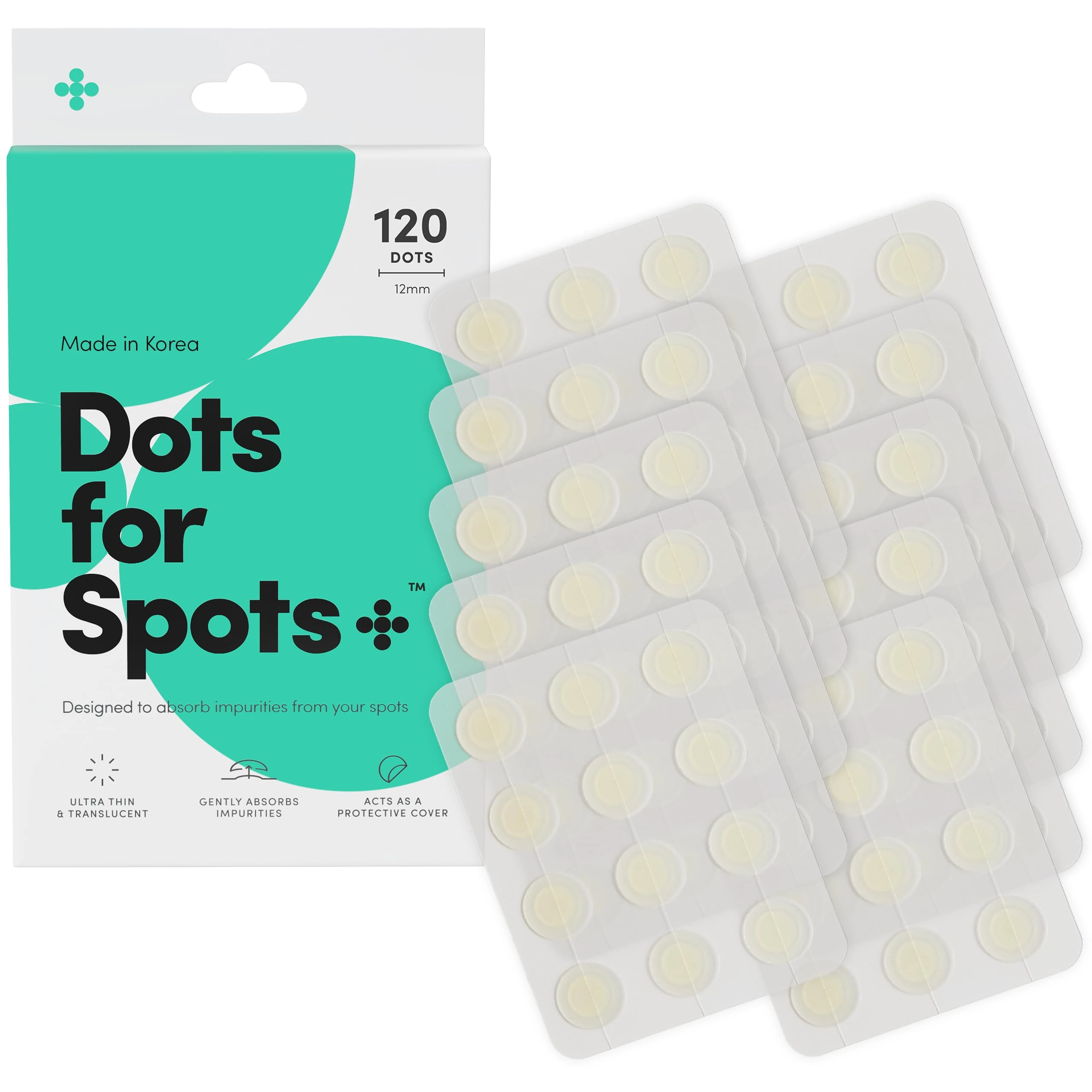 Dots for Spots Pimple Patches- Pack of 120 Translucent Hydrocolloid Spot Patch Treatment Stickers for Face - Fast-Acting, Vegan & Cruelty Free - Korean Skin Care