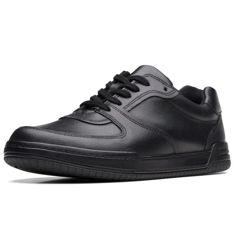 CLARKS Boys Fawn Lay Y Sneaker, Black Leather, 4 UK