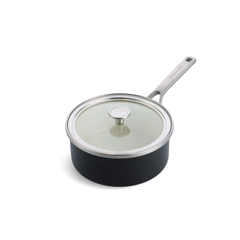 KitchenAid Steel Core Enamel 20 cm/2.4 Litre Saucepan with Lid, German Engineered Enamel, Induction, Oven Safe, Matte Black