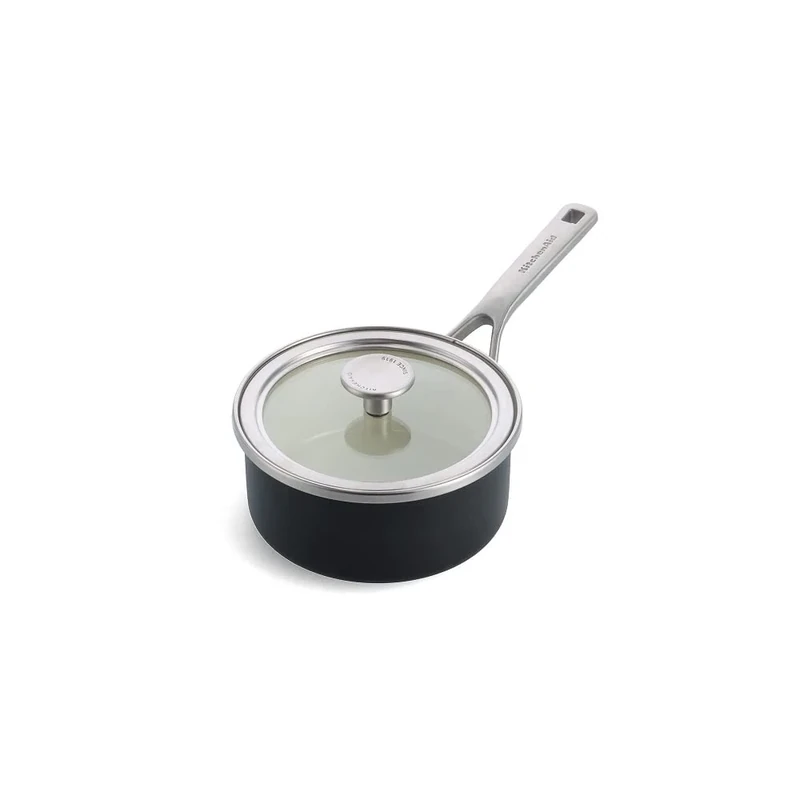 KitchenAid Steel Core Enamel 16 cm/1.3 Litre Saucepan with Lid, German Engineered Enamel, Induction, Oven Safe, Matte Black