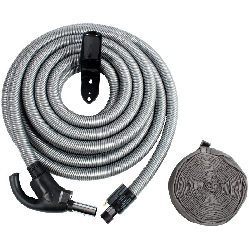 Cen-Tec Systems 97239 Central Vacuum Direct Connect Electric Flush Handle, Quilted Hanger, Silver, 35 Ft. DC Hose with Hose Sock
